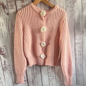 Madden Girl Pink Cardigan with Cream Floral Buttons